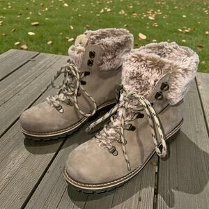 Avellini Made In Portugal Genuine Leather Lace Up Faux Fur Shearling Booties